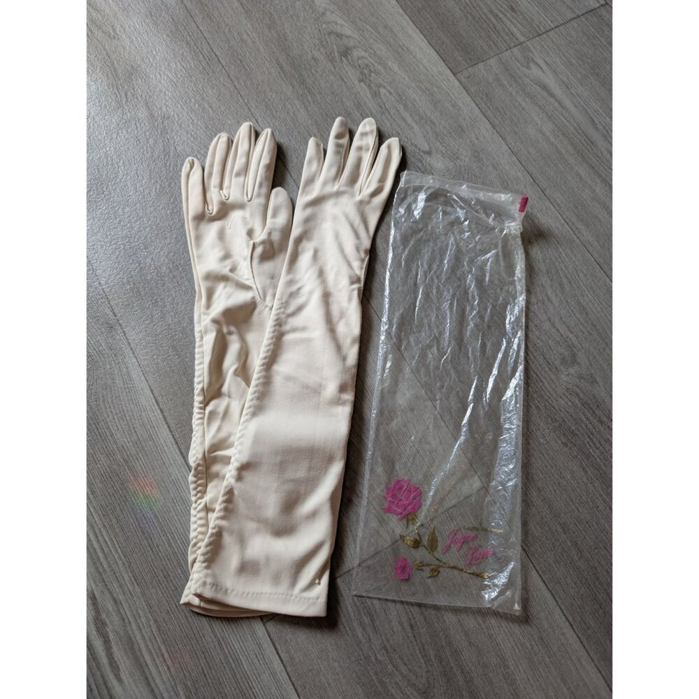 Vintage Joyce Lane 100% Nylon Long Ivory Gloves Size 8 W.T. Grant Co.